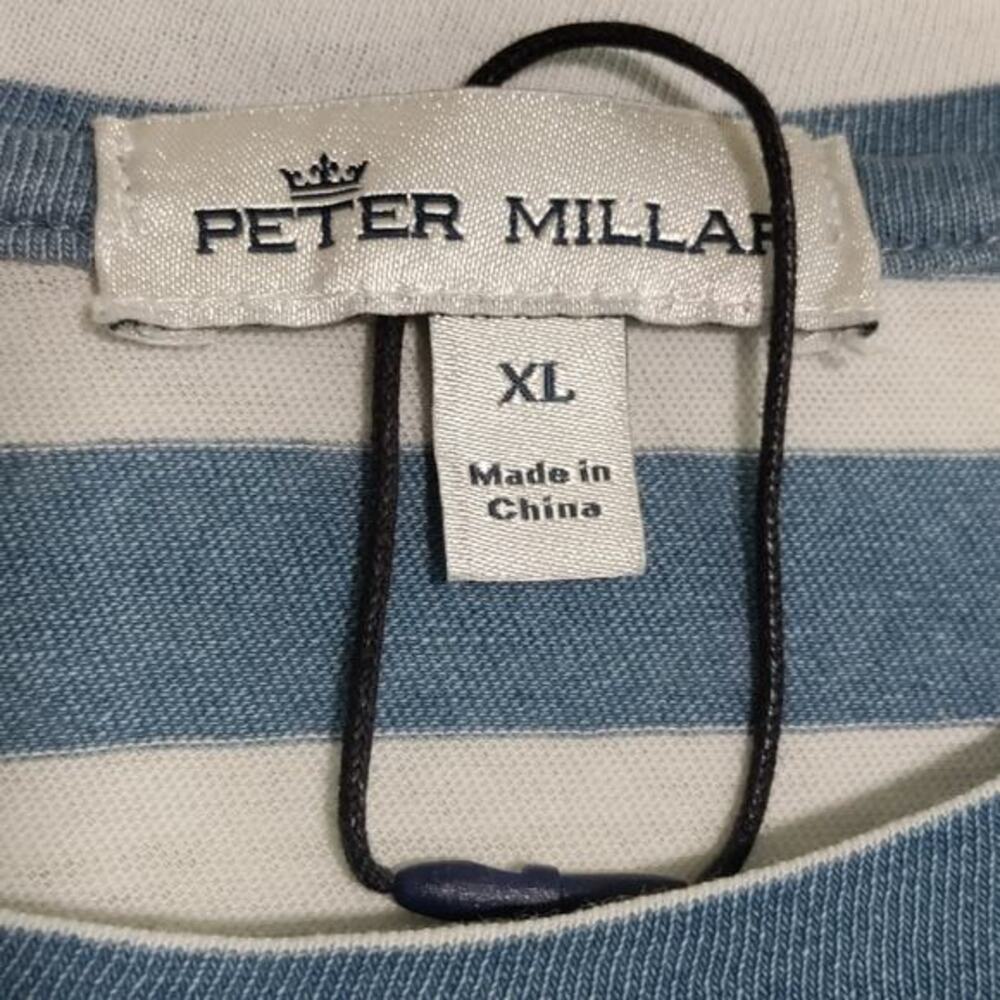 Peter Millar Crown Sport Shirt Mens‎ XL Performance Tee Striped Indigo Blue NWOT - Picture 6 of 13